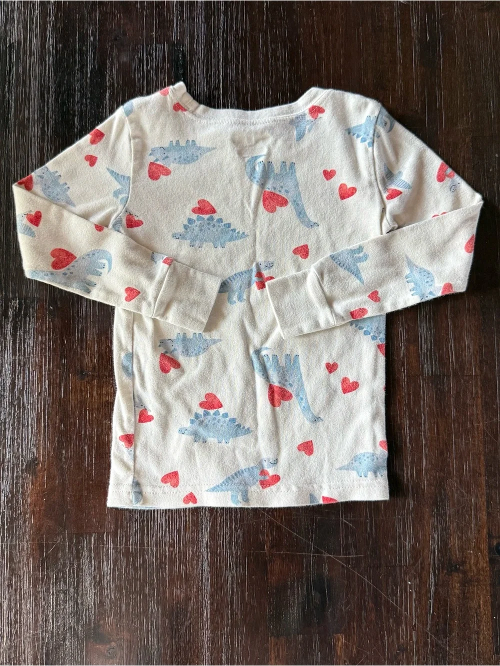 Old Navy Cream Long-Sleeve Dinosaur Pajama Set with Red Hearts